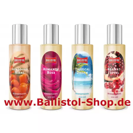 4 x 100 ml Wellness-Öl eine Flasche je Sorte 4 x 100 ml Wellness-Öl eine Flasche je Sorte