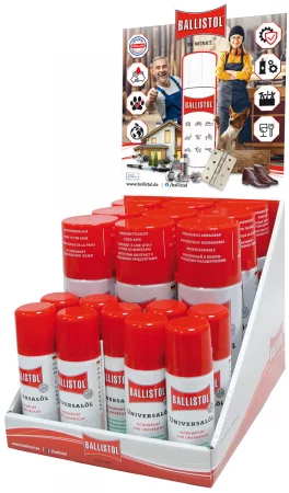 Thekendisplay Ballistol Universalöl 9 x 50 ml + 9 x 200 ml Spray Thekendisplay Ballistol Universalöl 9 x 50 ml + 9 x 200 ml Spray