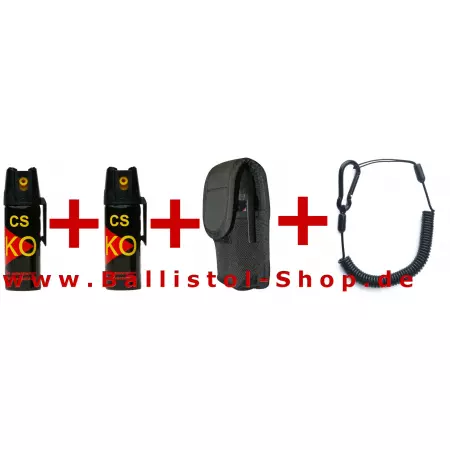 2 x CS Gas + Holster + Sicherungsspirale 2 x CS Gas + Holster + Sicherungsspirale