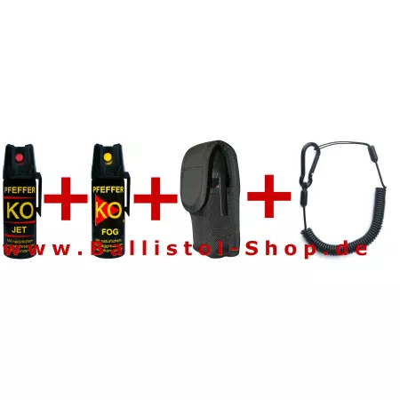 Pfefferspray Strahl und Nebel + Holster + Sicherungsspirale Pfefferspray Strahl und Nebel + Holster + Sicherungsspirale