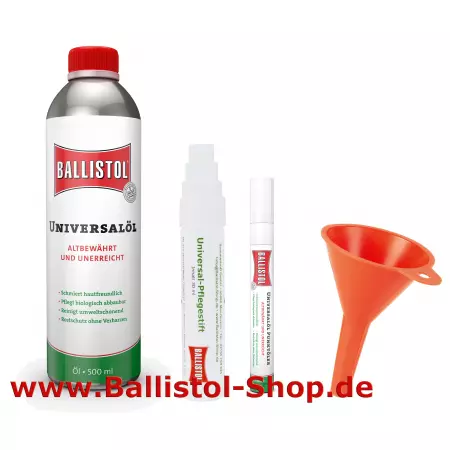 Care pen + fine oil pen + funnel + 500 ml Ballistol oil