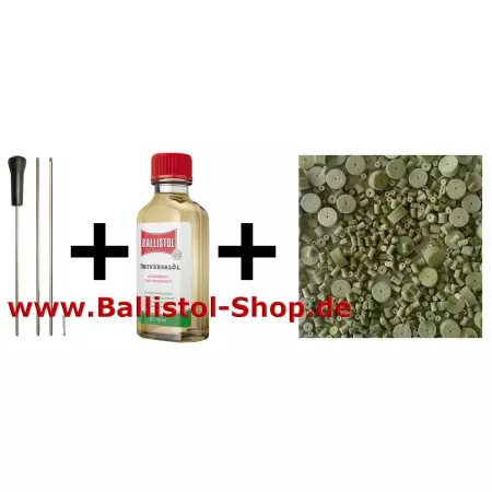 3-teiliger VFG Putzstock .22 - 6,5 mm und Superintensiv Laufreiniger Filze und 50 ml Ballistol