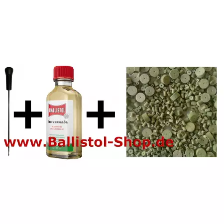 1-teiliger VFG Putzstock .22 - 6,5 mm und Superintensiv Laufreiniger Filze und 50 ml Ballistol