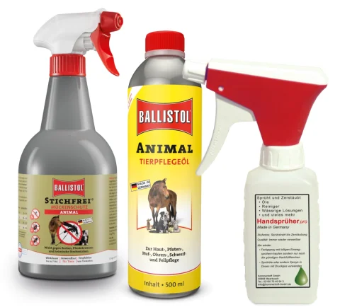 Stichfrei für Tiere + Tierpflegeöl + Handsprüher Stichfrei für Tiere + Tierpflegeöl + Handsprüher