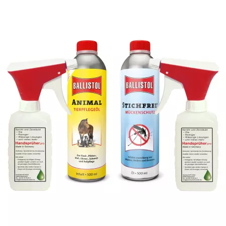 Stichfrei Insektenschutz und Animal Tierpflegeöl je 500 ml + 2 Handsprüher