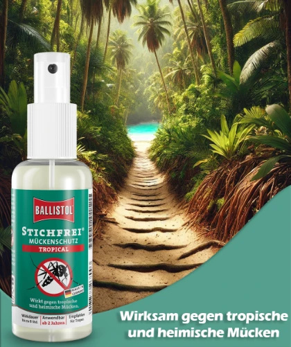 Ballistol Stichfrei Tropical Mückenschutz Spray – 8 Stunden wirksam gegen tropische und heimische Mücken Ballistol Stichfrei Tropical