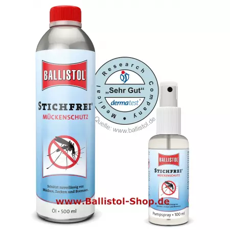 Set Insektenschutzmittel Ballistol Stichfrei 500 ml + 100 ml Pumpspray zum nachfüllen