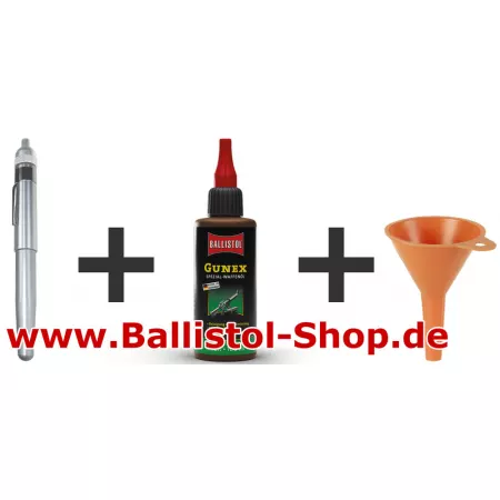 Set &Ouml;lf&uuml;ller aus Aluminium + Gunex Universal&ouml;l + Trichter