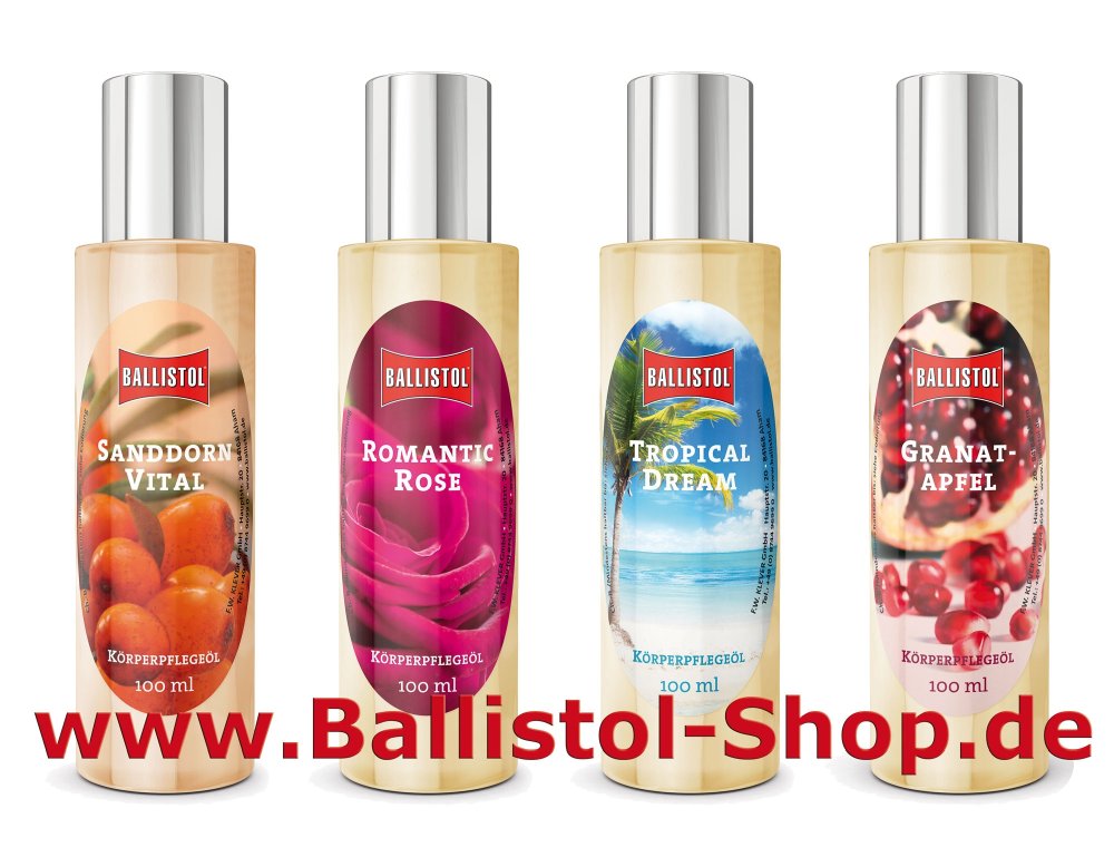 4 x 100 ml Wellness-Öl eine Flasche je Sorte 4 x 100 ml Wellness-Öl eine Flasche je Sorte