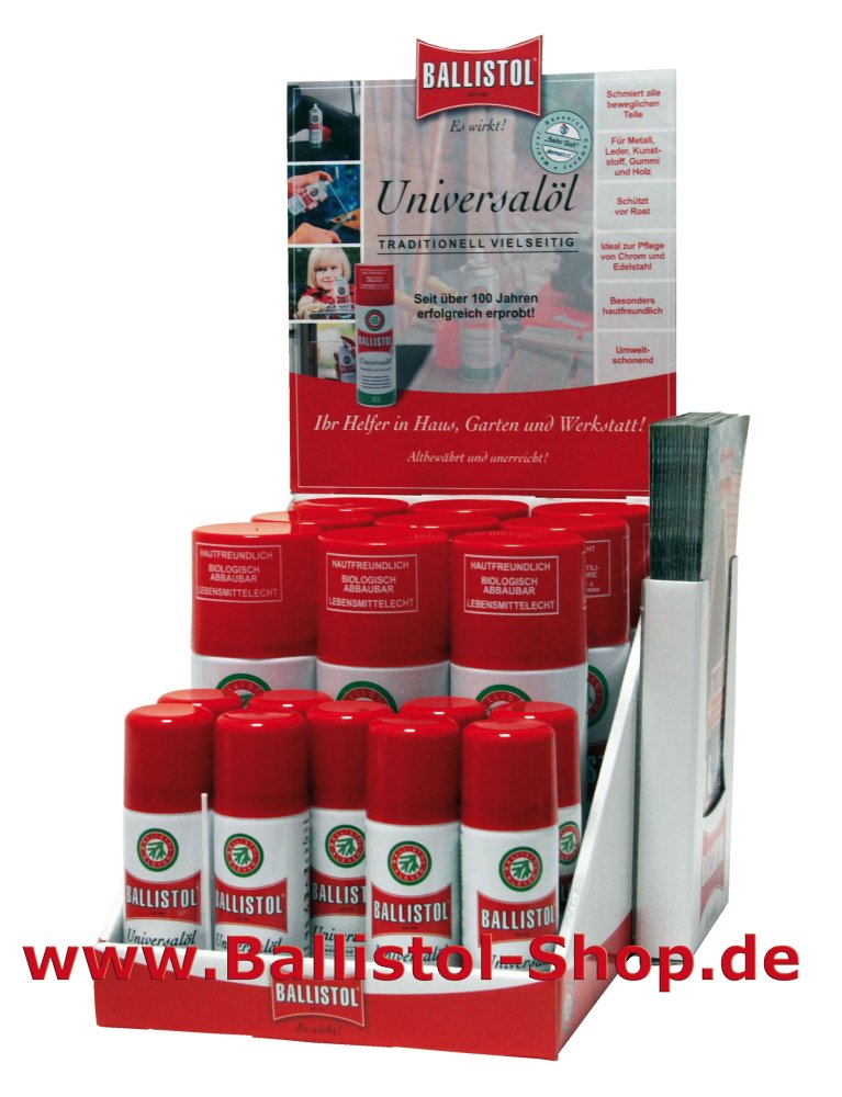Thekendisplay Ballistol Universalöl 9 x 50 ml + 9 x 200 ml Spray Thekendisplay Ballistol Universalöl 9 x 50 ml + 9 x 200 ml Spray