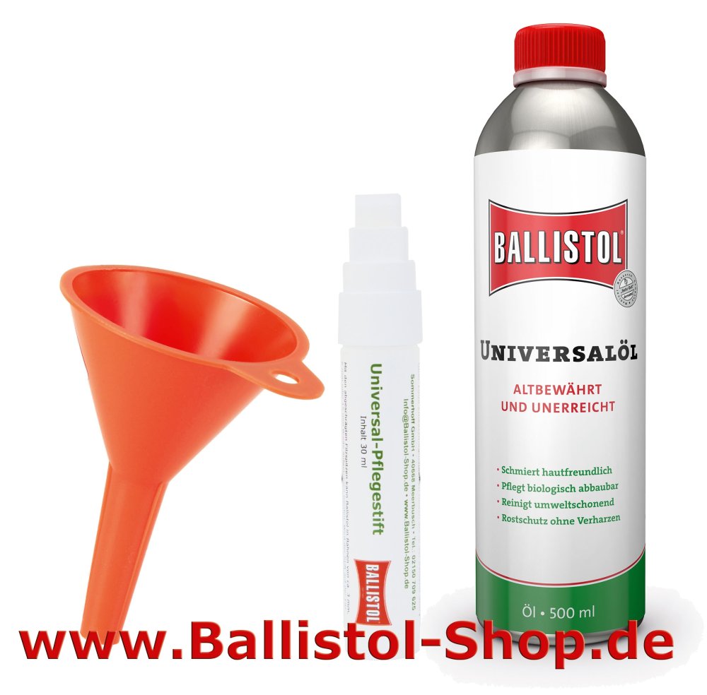 Ballistol Pflegestift + Trichter + Ballistol Öl 500 ml Ballistol Pflegestift + Trichter + Ballistol Öl 500 ml