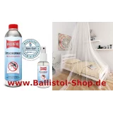 Set of single-bed-mosquito-net + 500 ml tropicalized insect repellent + 100 ml pump to refill.